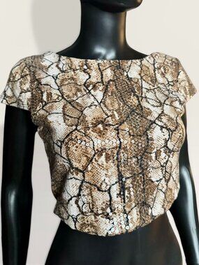 Love J Sequin Snakeskin Print Top
